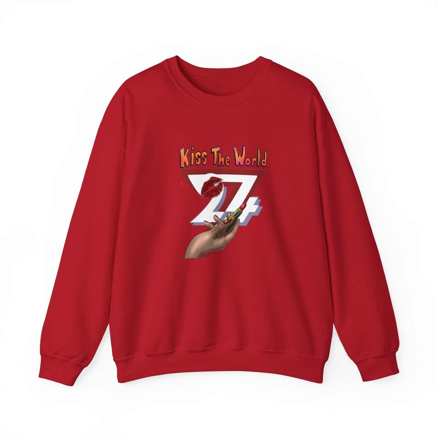 Unique Design Kiss The World Heavy Blend™ Crewneck Sweatshirt red