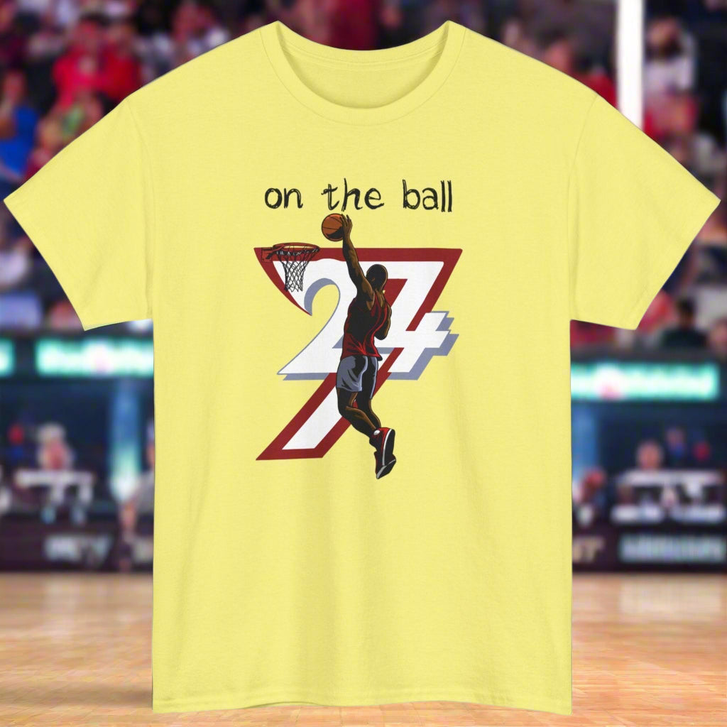 Unique Design Basketball Sport Printed T-shirt corn silk