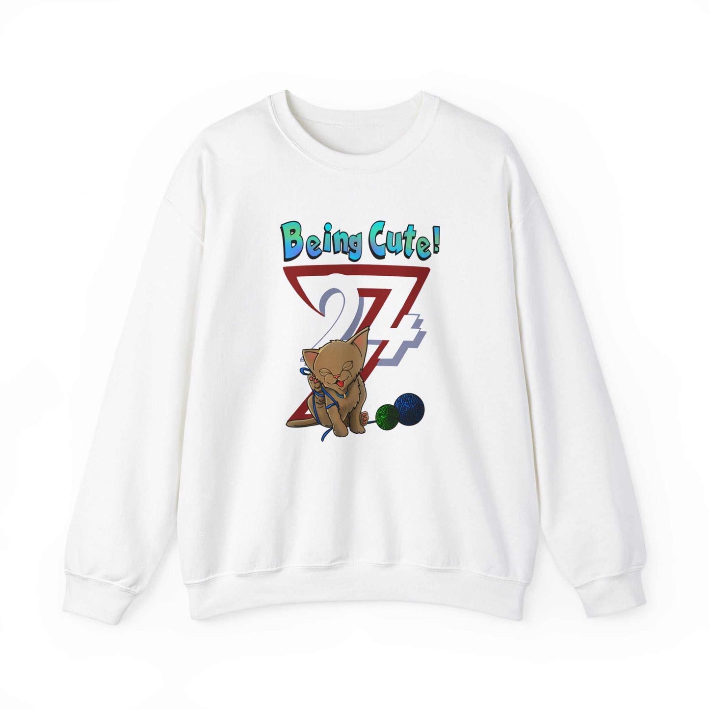 Unique Design Being Cute Kitty Heavy Blend™ Crewneck Sweatshirt white