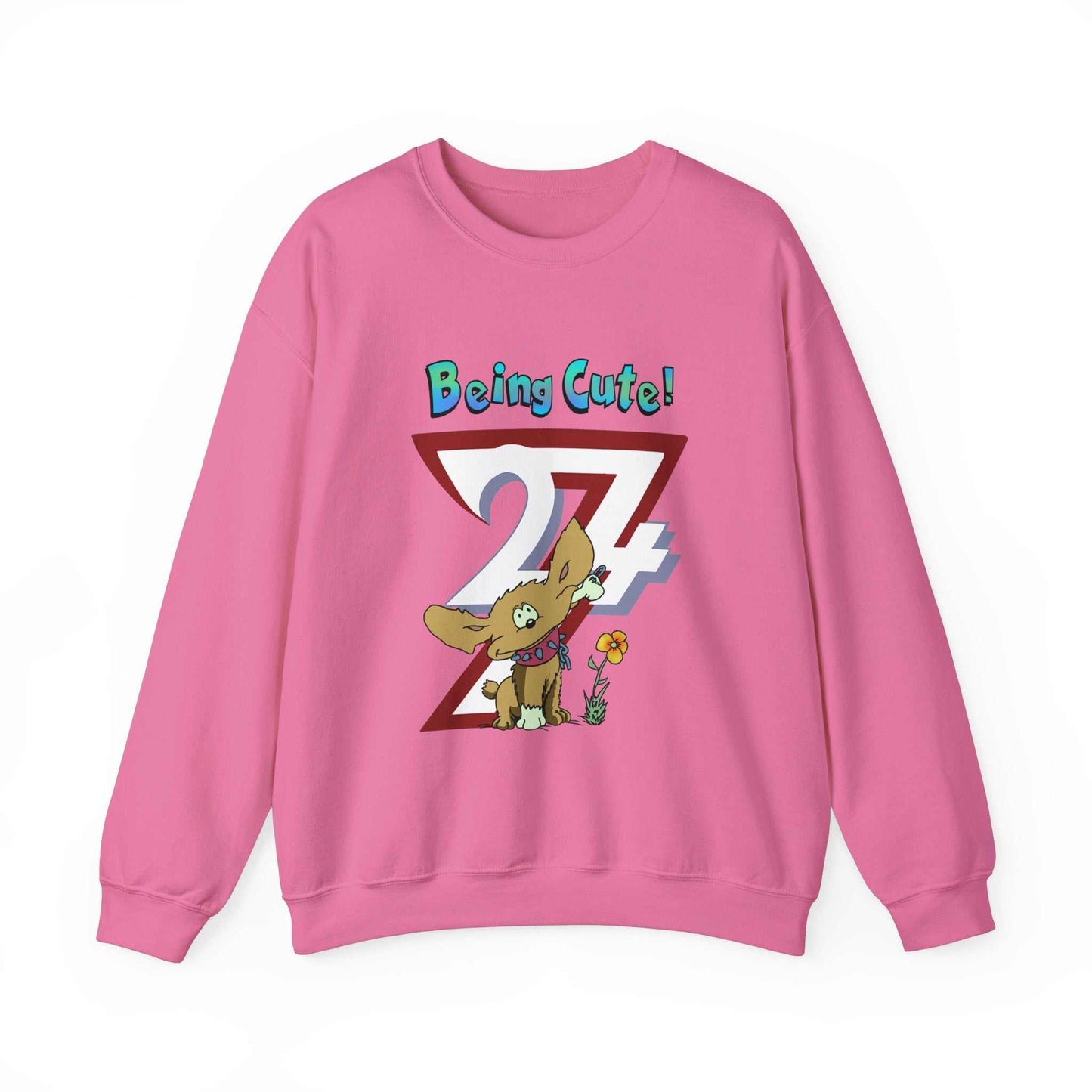 Unique Design Being Cute Doggy Heavy Blend™ Crewneck Sweatshirt safety pink