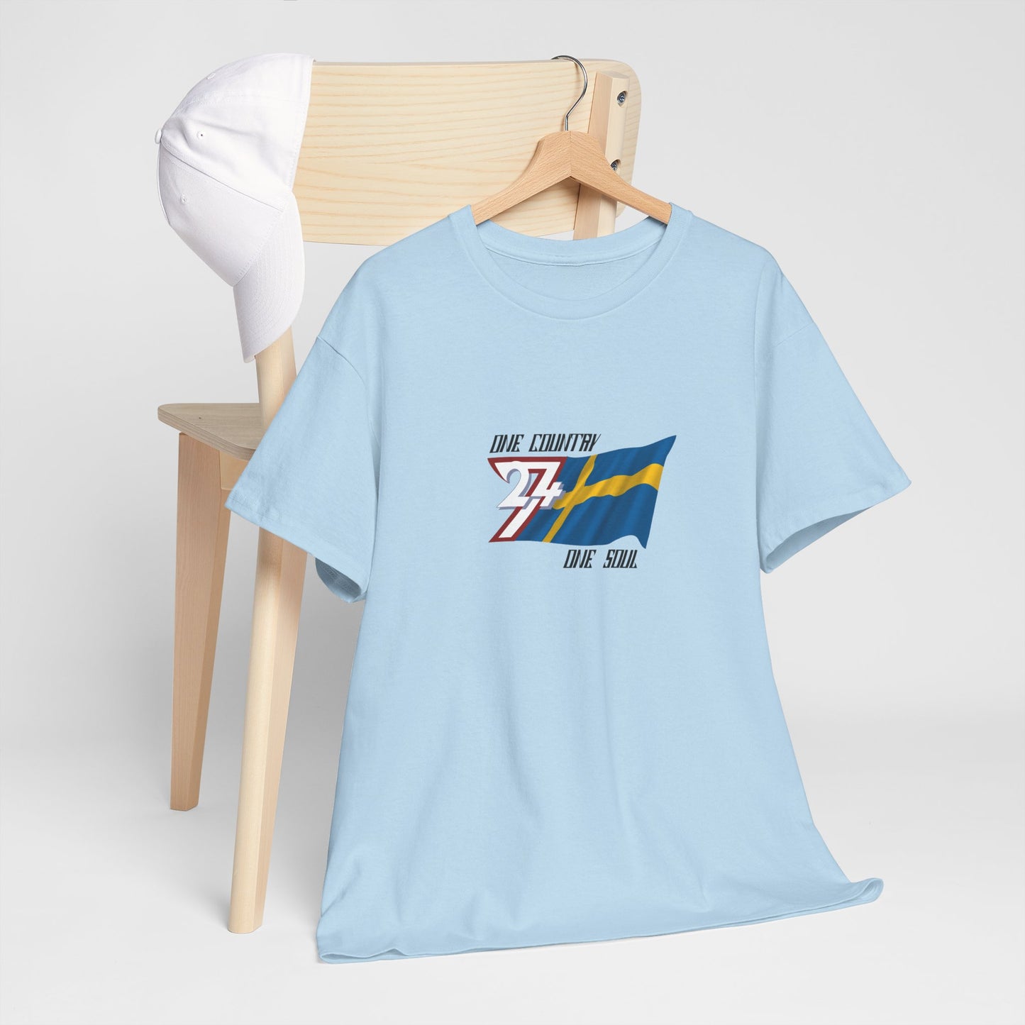 Unique Design 24/7 Sweden Flag Printed Unisex custom T-shirt light blue