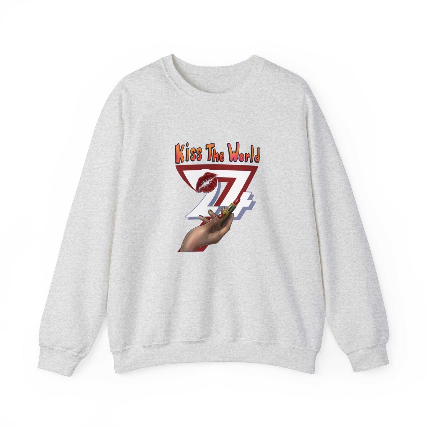 Unique Design Kiss The World Heavy Blend™ Crewneck Sweatshirt ash