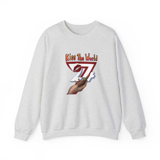 Unique Design Kiss The World Heavy Blend™ Crewneck Sweatshirt ash