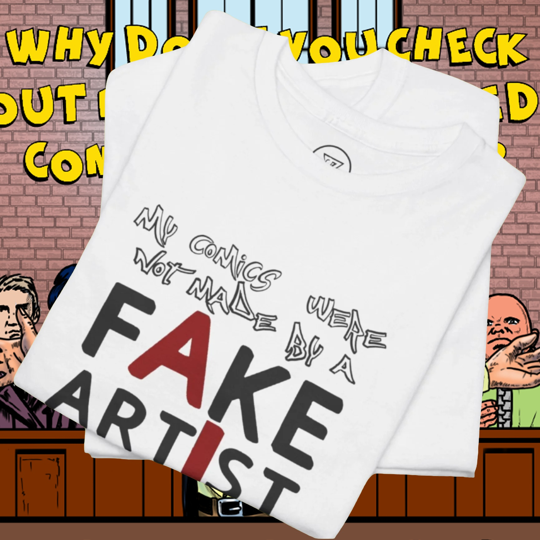 AI art T-shirt fake art tee comic artist AI t-shirt by 24/7 Unique Designs folded