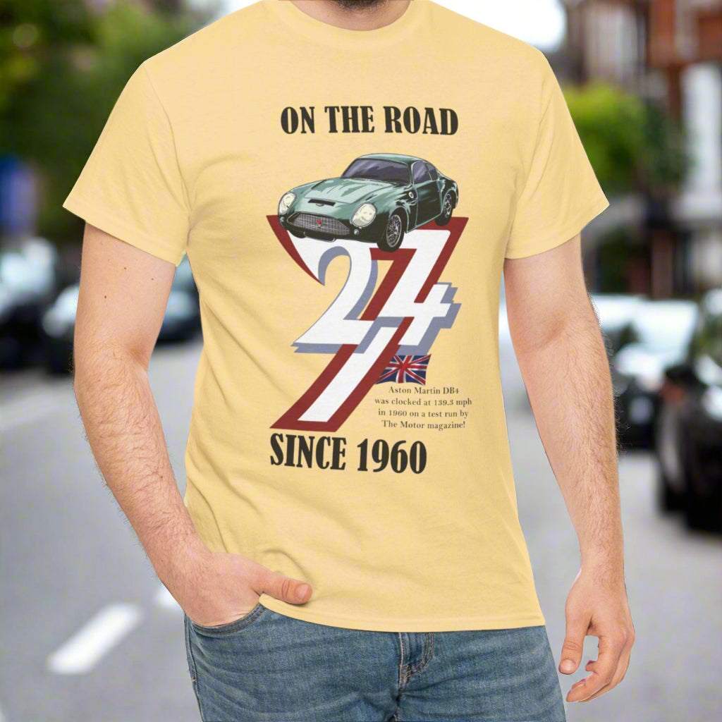 Aston Martin T-shirt 1960 Aston Martin top classic car top by 24/7 Unique Designs yellow haze