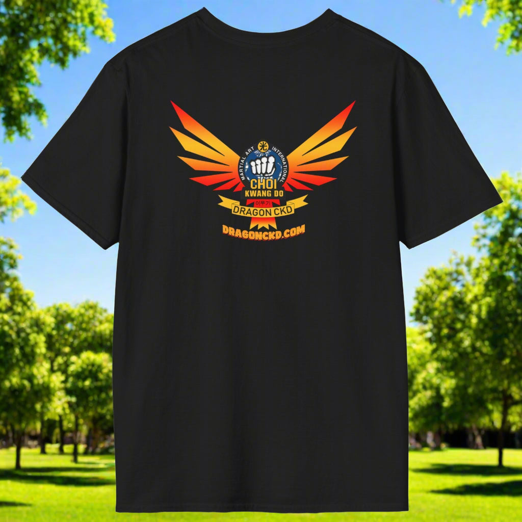 Back view of black Choi Kwang Do Martial Arts T-Shirt with Dragon CKD logo