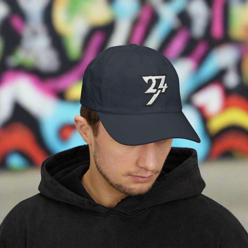 Baseball Cap Classic Dad Cap embroidered hat 24/7 Unique Designs navy on person