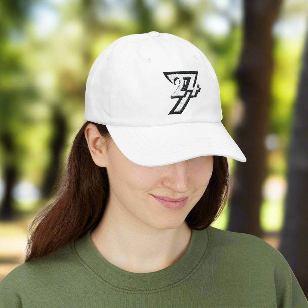 Baseball Cap Classic Dad Cap embroidered hat 24/7 Unique Designs white on person