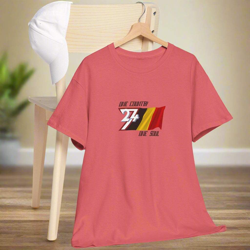 Belgium Flag T-shirt Belgium tee country tee by 24/7 Unique Designs coral silk