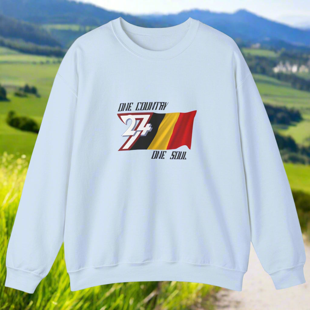 Belgium Sweatshirt front display with national flag in light blue