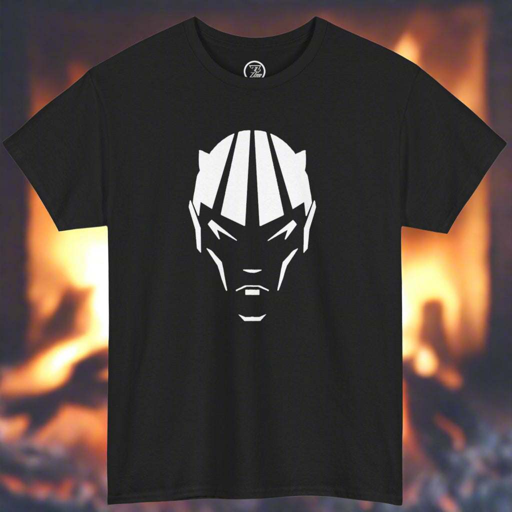 Black devil shirt with white comic character head design, perfect for Halloween and fantasy lovers