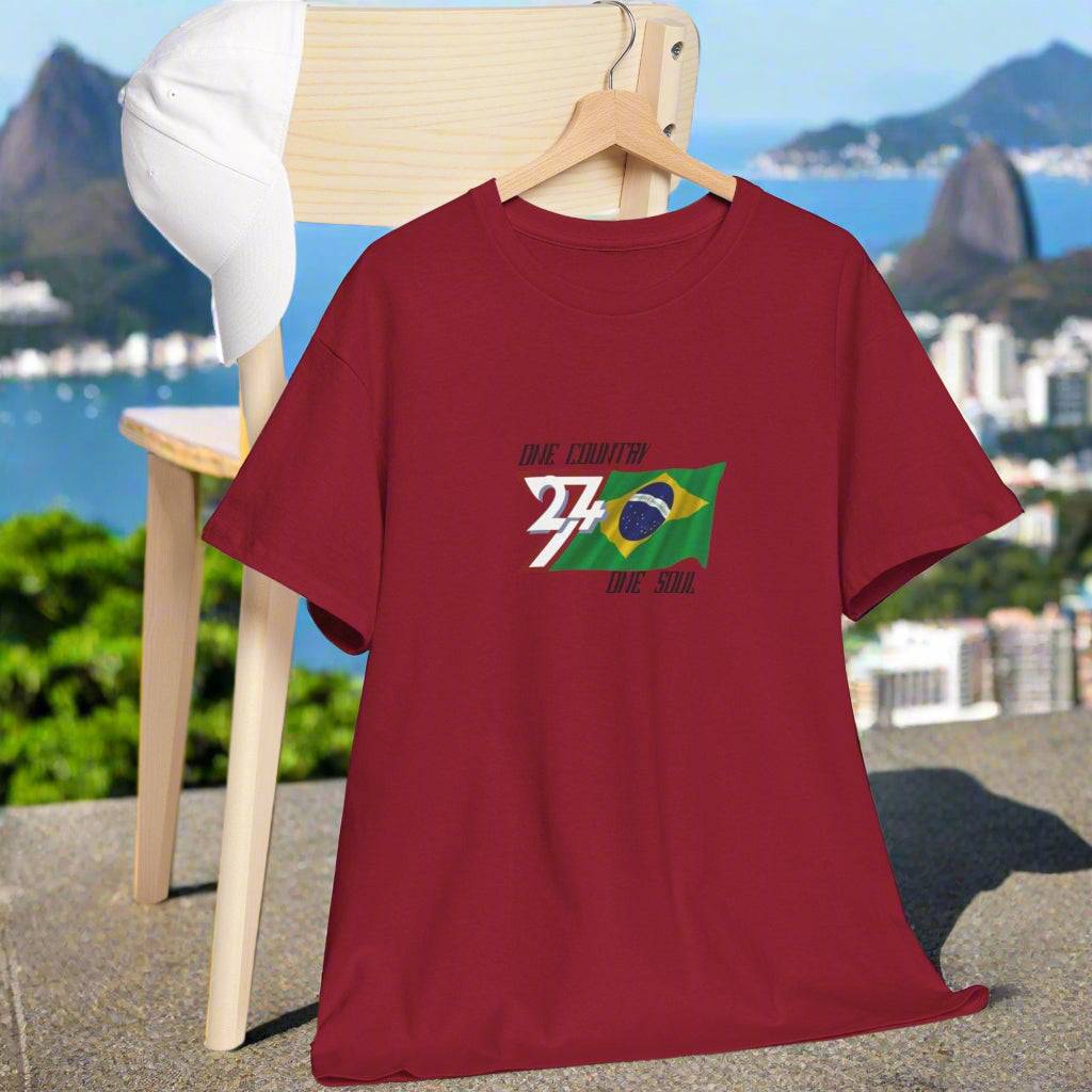 Brazil T-shirt Brazil flag tee brazilian tshirt by 24/7 Unique Designs cardinal red