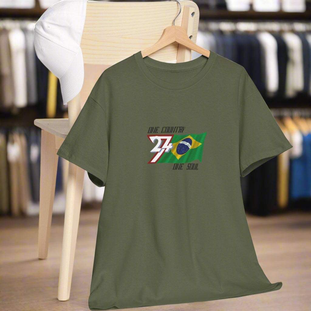 Brazil T-shirt Brazil flag tee brazilian tshirt by 24/7 Unique Designs military green