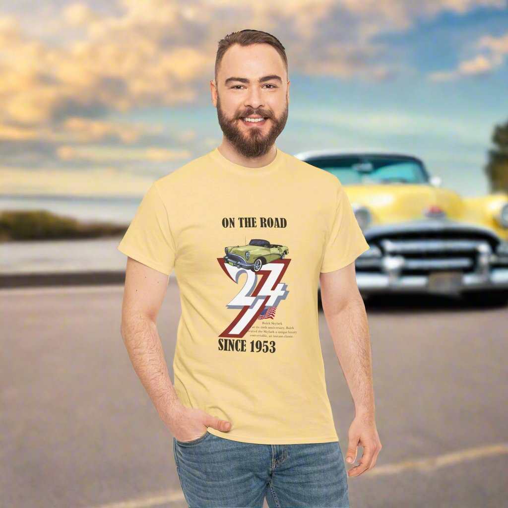 Buick Tee Vintage Car Tee 1953 Buick on t-shirt classic car t-shirt yellow haze