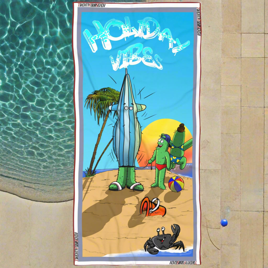 Cactus Beach Towel - Funny Tropical Summer Family Holiday Design front view