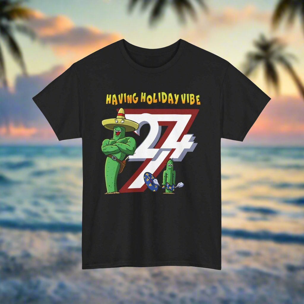 Cactus on T-shirt Unique Design Leonando Holiday Vibe T-shirt black