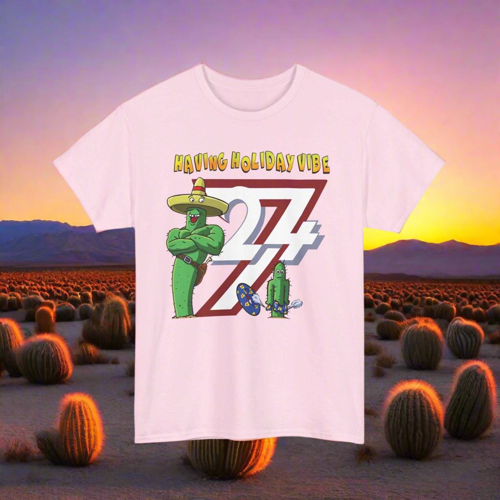 Cactus on T-shirt Unique Design Leonando Holiday Vibe T-shirt light pink