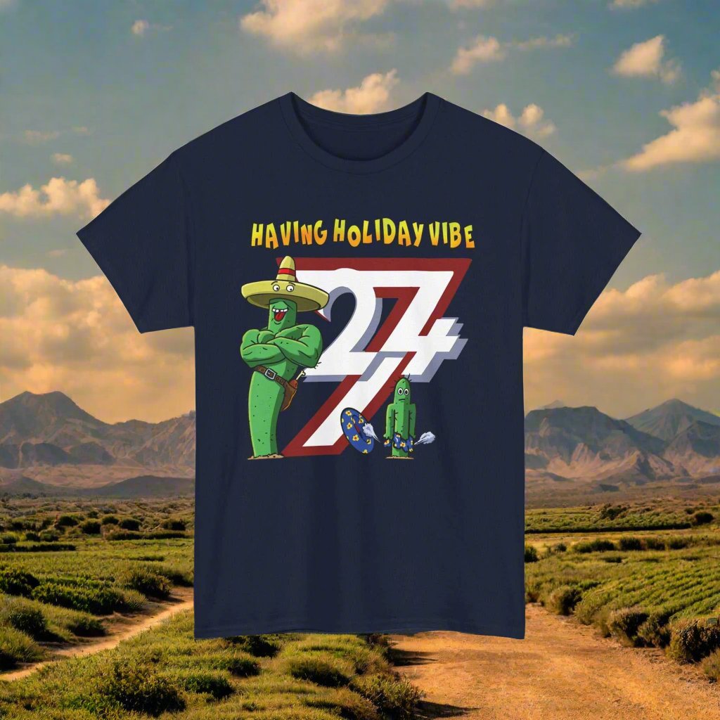 Cactus on T-shirt Unique Design Leonando Holiday Vibe T-shirt navy