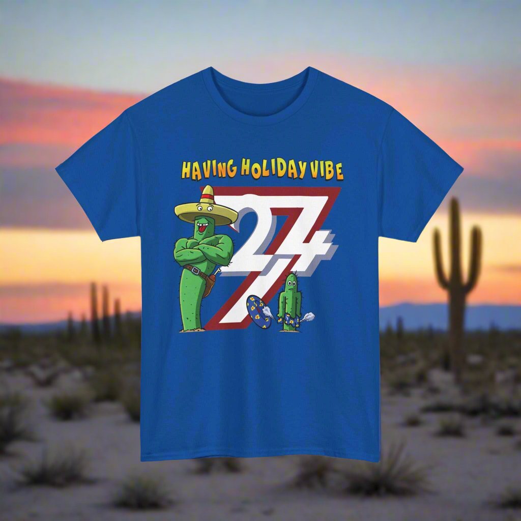 Cactus on T-shirt Unique Design Leonando Holiday Vibe T-shirt royal blue