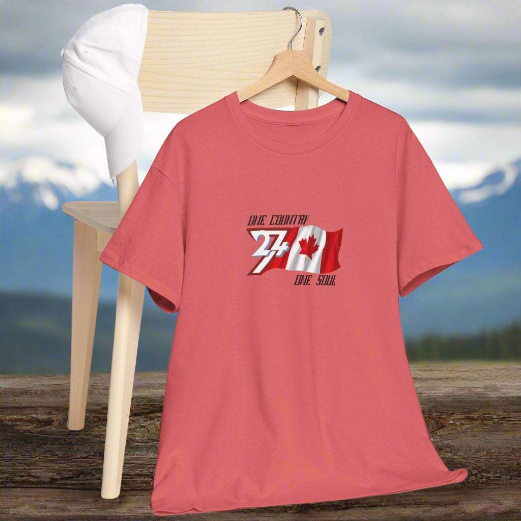 Canada flag tee Canada Flag T-shirt patriot top by 24/7 Unique Designs coral silk