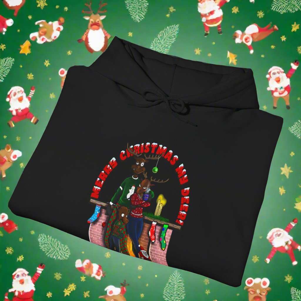 Christmas Reindeer Hoodie Festive Hoodie black folded