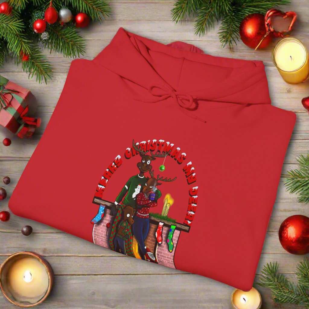 Christmas Reindeer Hoodie Festive Hoodie red folded