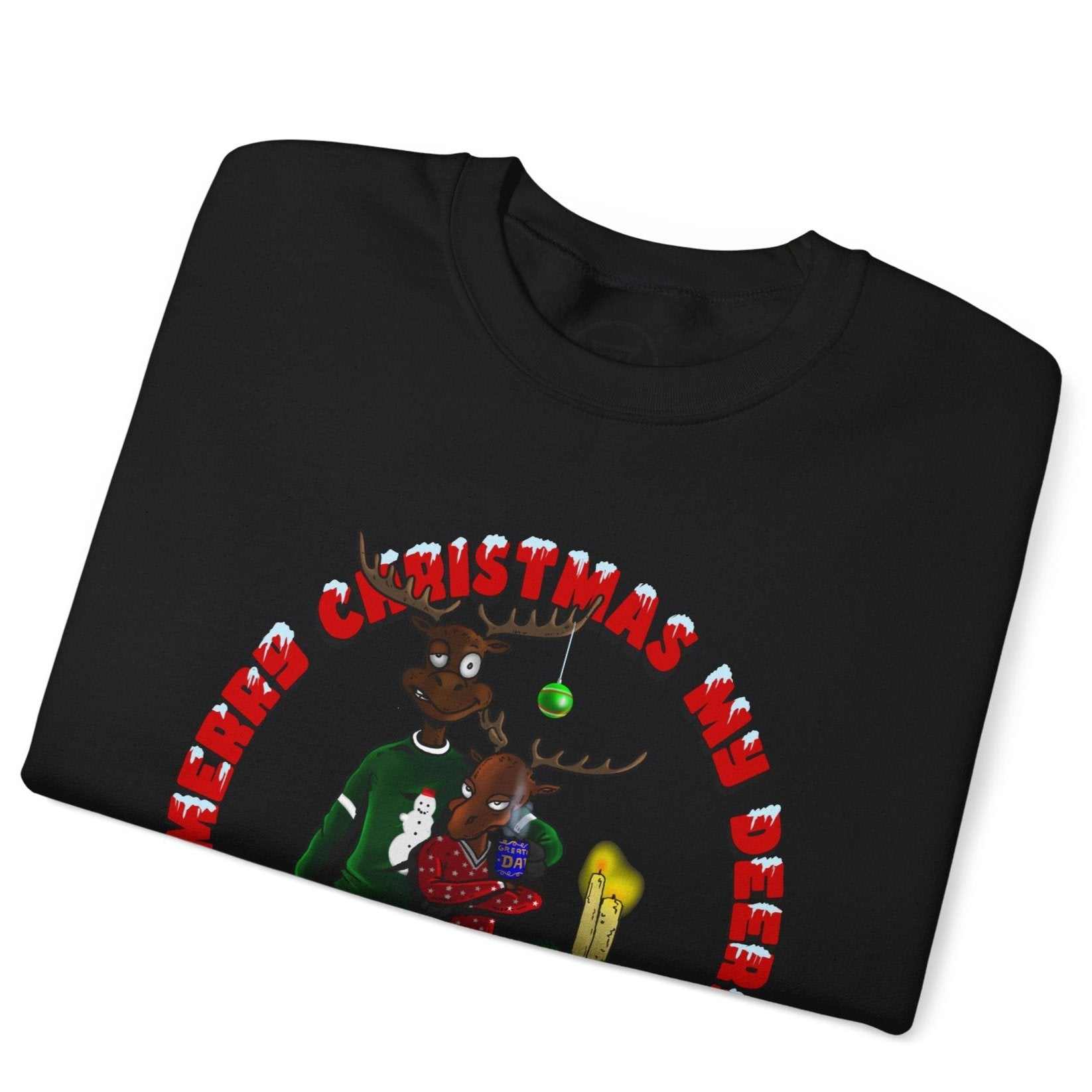 Christmas Reindeer Sweatshirt Gift black folded
