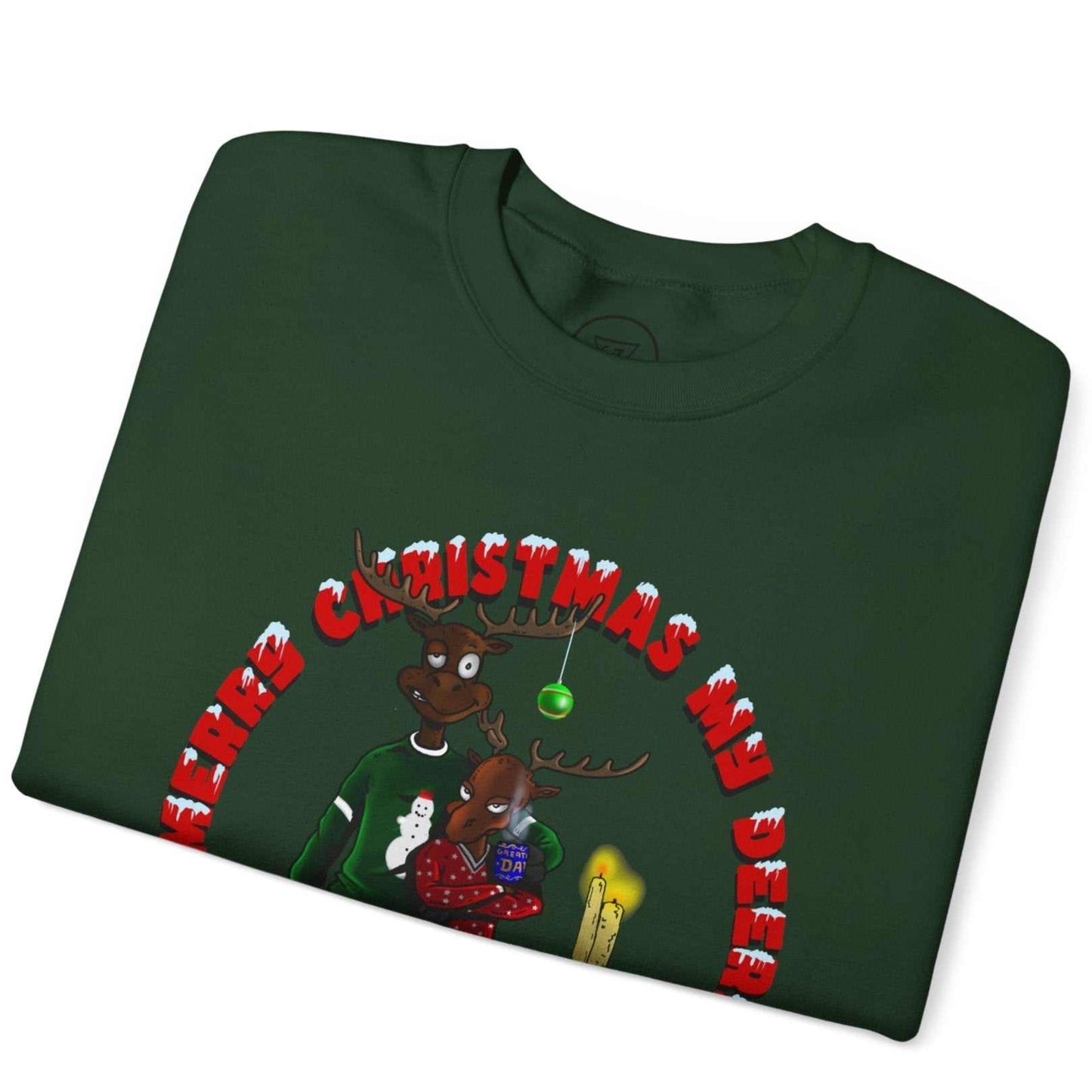 Christmas Reindeer Sweatshirt Gift forest green folded