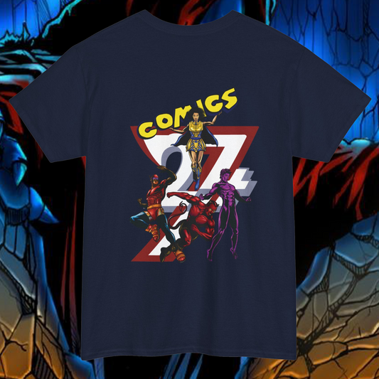 Comic character t-shirt navy blue back