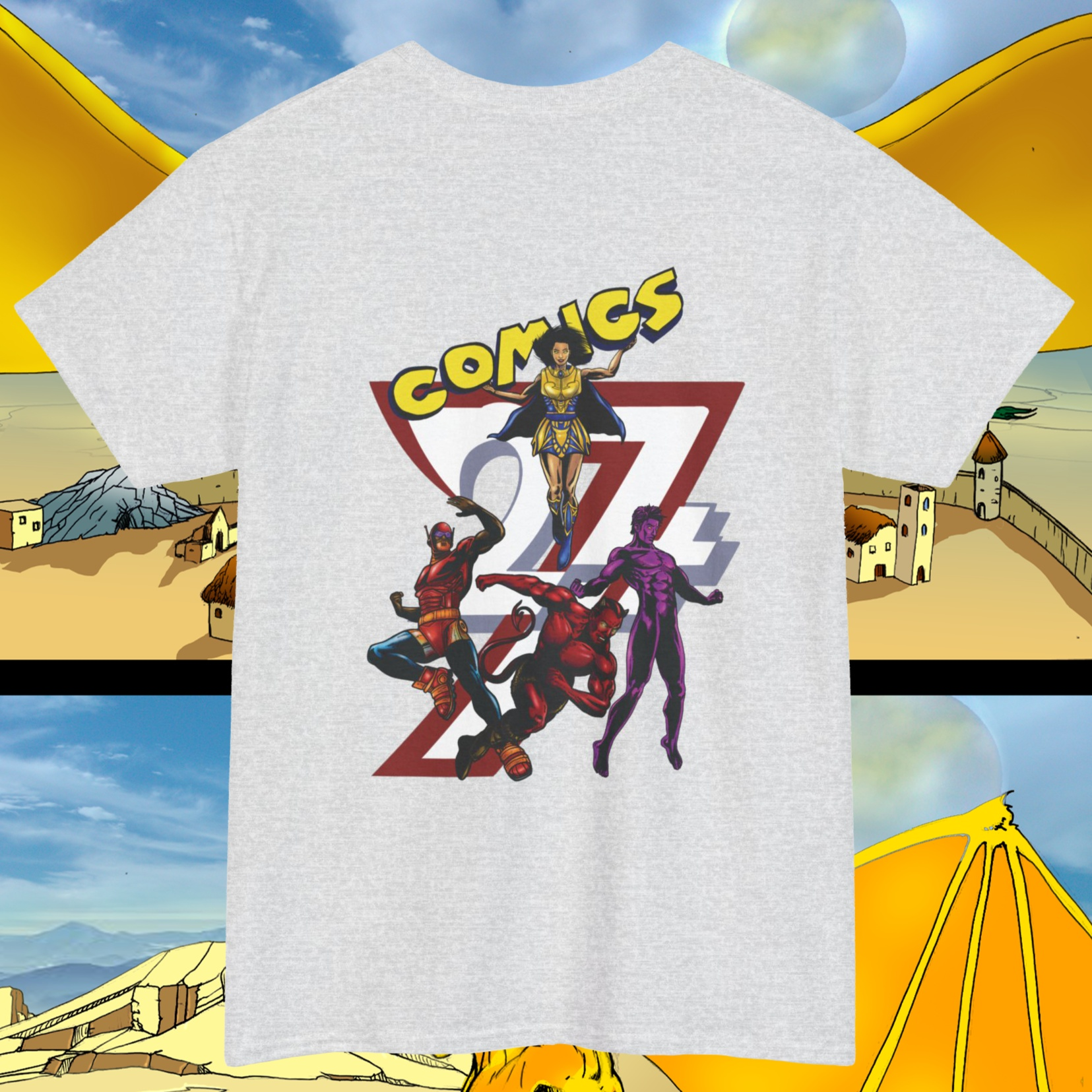 Comic character t-shirt superheroes comics tee by 24/7 Unique Designs ash back
