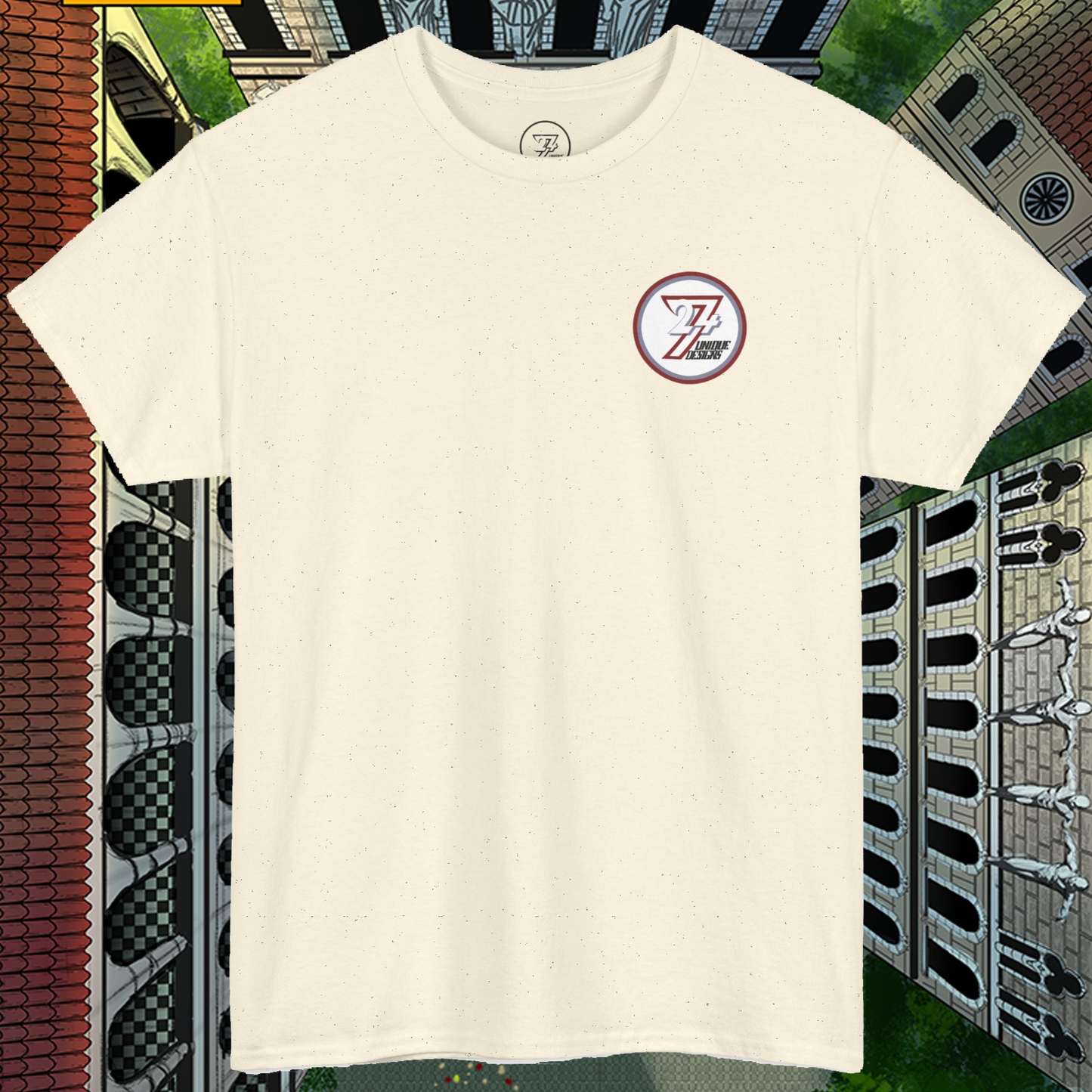 Comic character t-shirt superheroes comics tee by 24/7 Unique Designs natural front