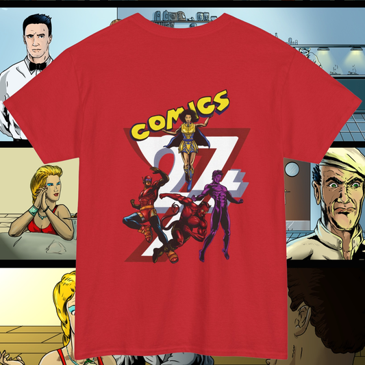 Comic character t-shirt superheroes comics tee by 24/7 Unique Designs red back
