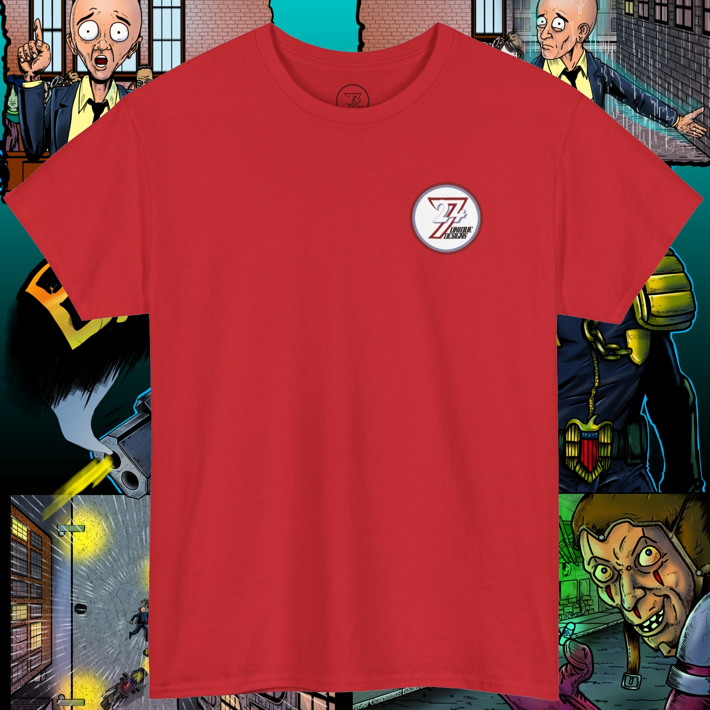Comic character t-shirt superheroes comics tee by 24/7 Unique Designs red front