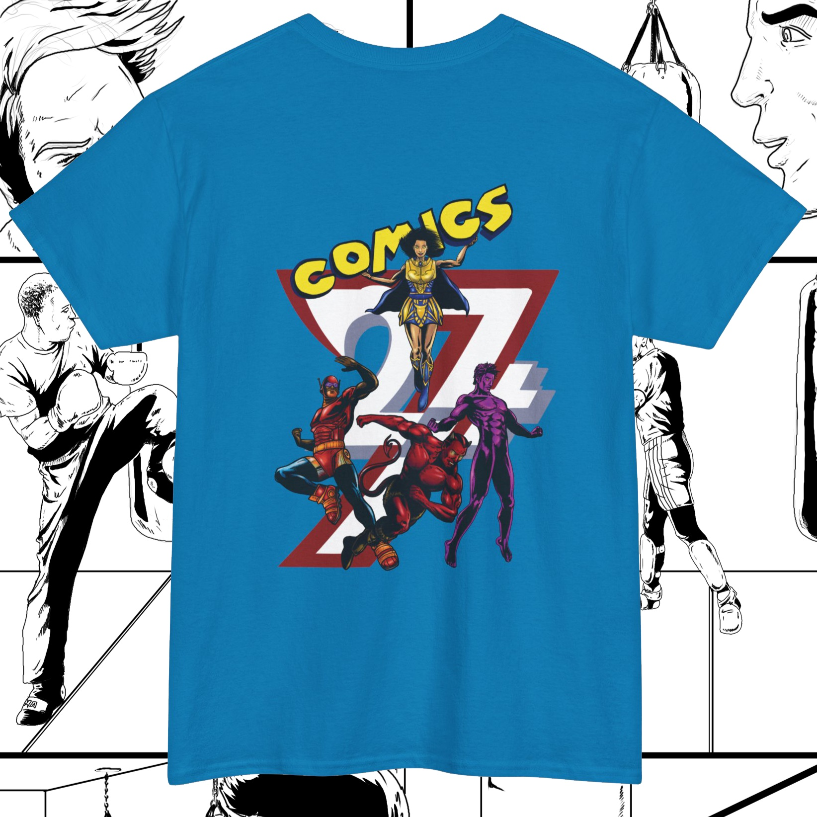 Comic character t-shirt superheroes comics tee by 24/7 Unique Designs sapphire back