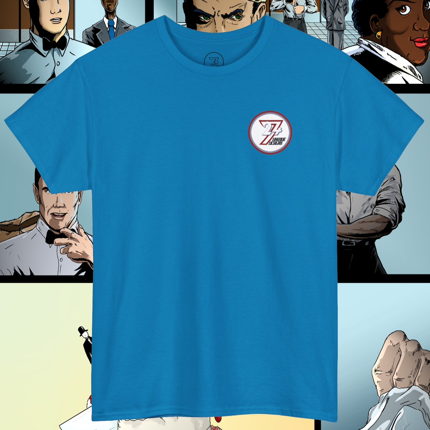 Comic character t-shirt superheroes comics tee by 24/7 Unique Designs sapphire front