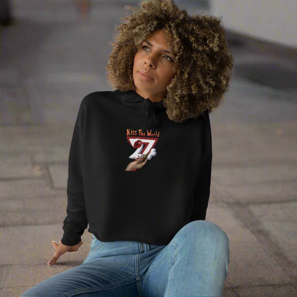 Crop Hoodie crop top women hoodie with lipstick on hoodie printed top black front woman