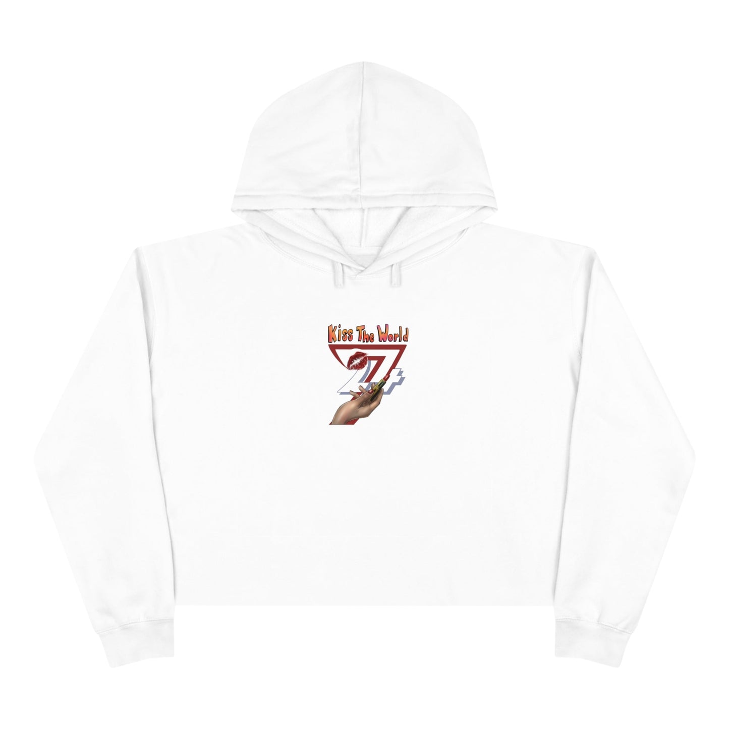 Crop Hoodie crop top women hoodie with lipstick on hoodie printed top white front