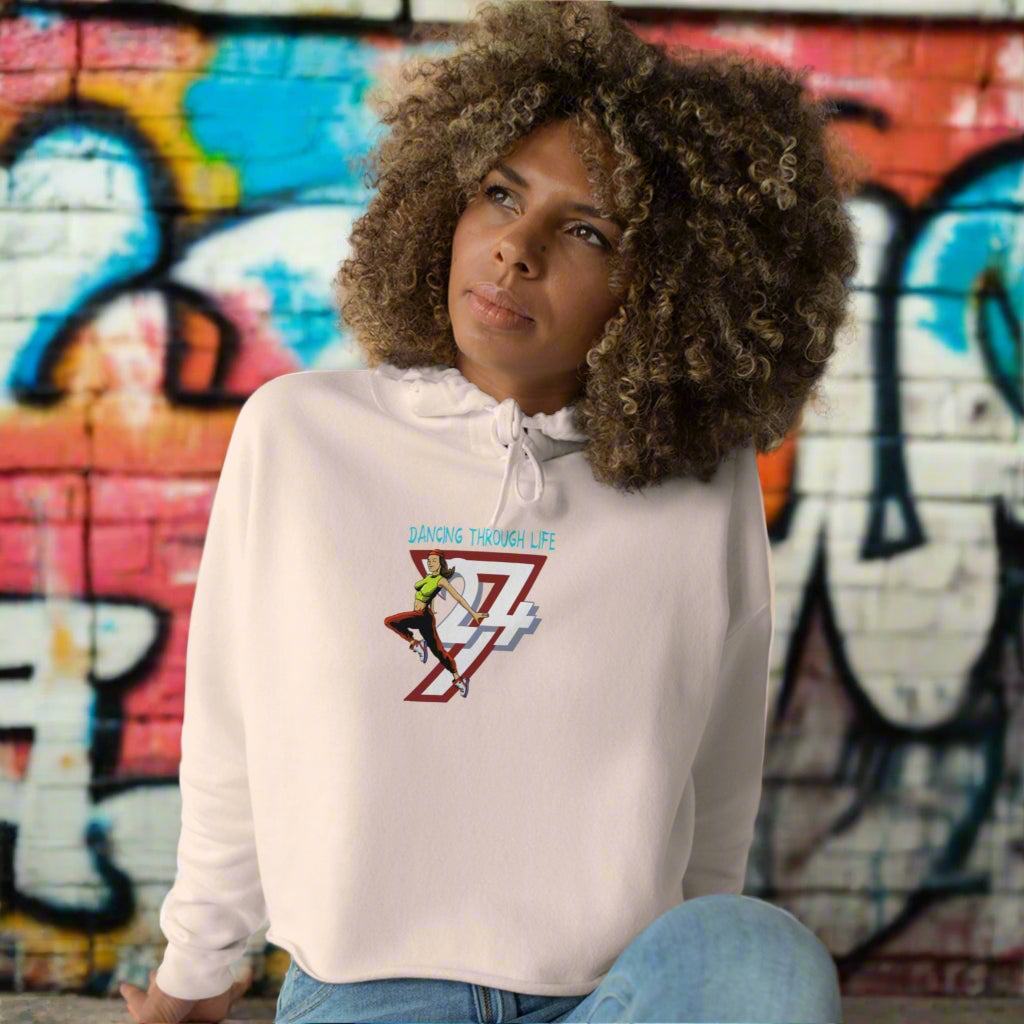 Crop Hoodie for women Street Dance top cool hoodie 24/7 Unique Designs pale pink with person