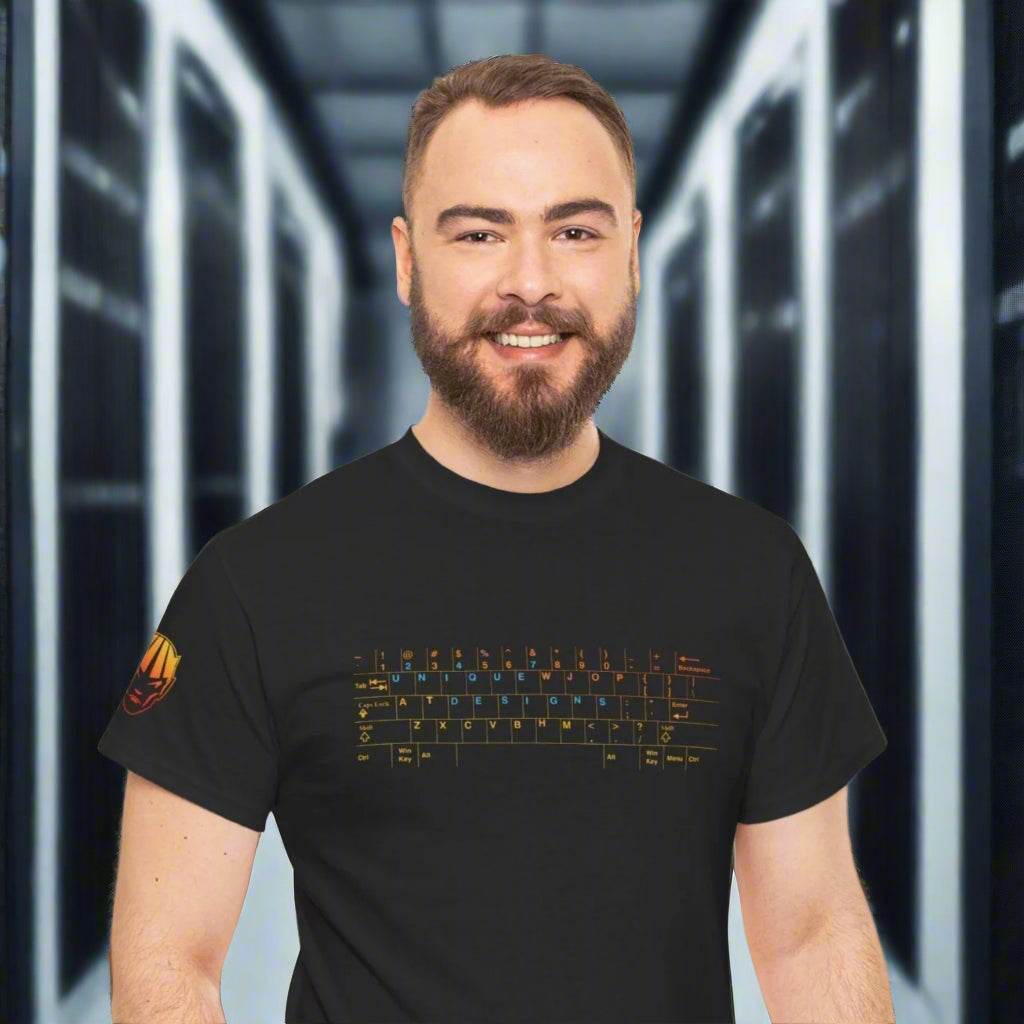 Custom T-shirt with keyboard illustration for IT professionals by 24/7 Unique Designs