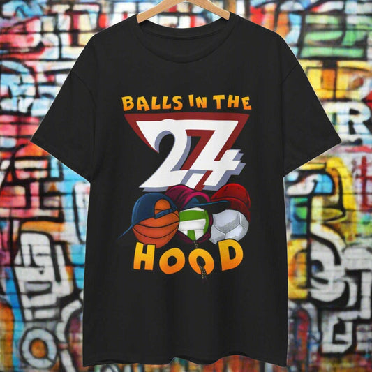 Custom t-shirt Balls in the Hood printed tee by 24/7 Unique Designs Black