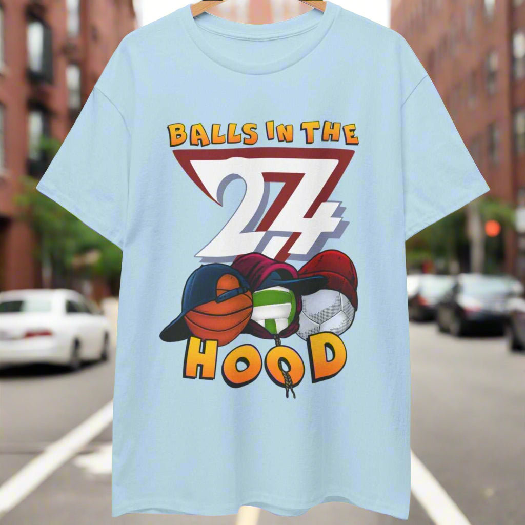 Custom t-shirt Balls in the Hood printed tee by 24/7 Unique Designs light blue