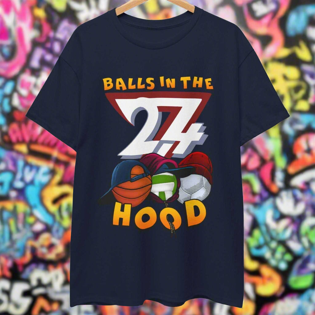 Custom t-shirt Balls in the Hood printed tee by 24/7 Unique Designs navy