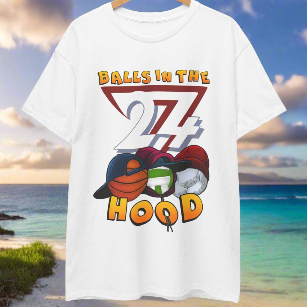 Custom t-shirt Balls in the Hood printed tee by 24/7 Unique Designs white