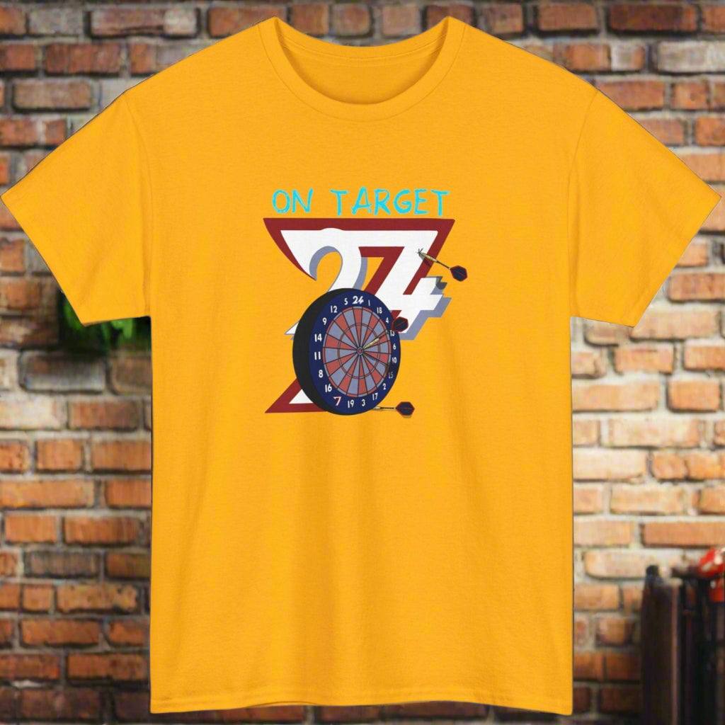 Darts T-shirt bullseye darts tee sport t-shirt  by 24/7 Unique Designs gold