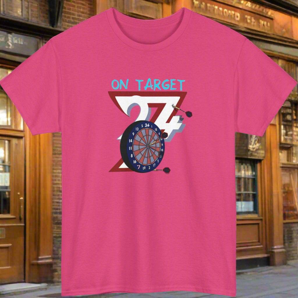 Darts T-shirt bullseye darts tee sport t-shirt  by 24/7 Unique Designs heliconia