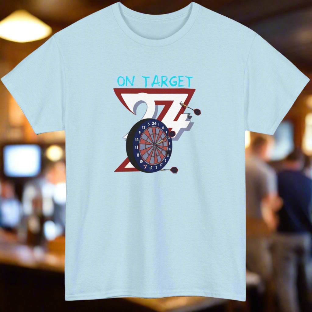 Darts T-shirt bullseye darts tee sport t-shirt  by 24/7 Unique Designs light blue