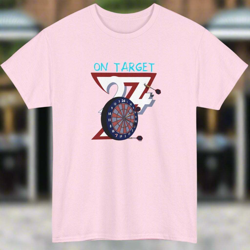 Darts T-shirt bullseye darts tee sport t-shirt  by 24/7 Unique Designs light pink