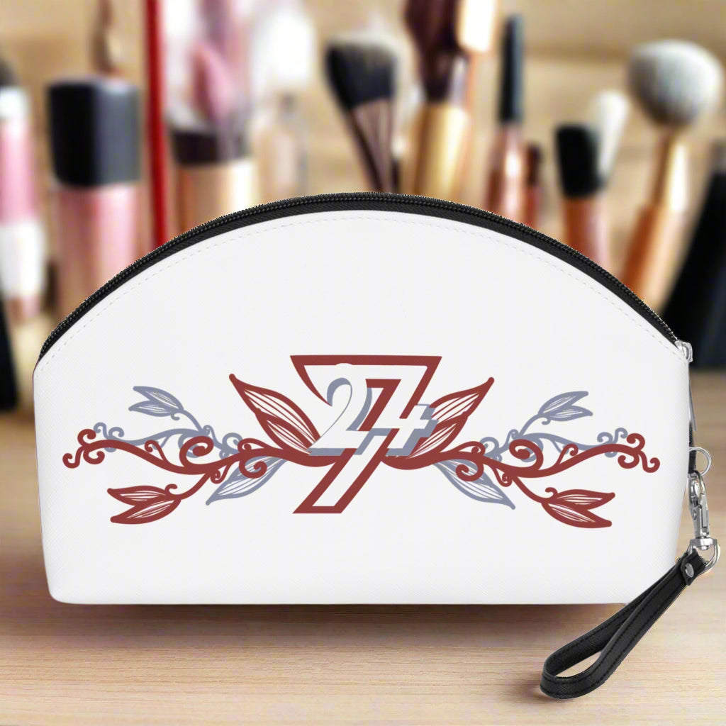 Elegant Floral Makeup Bag with 24/7 Unique Design Logo left side