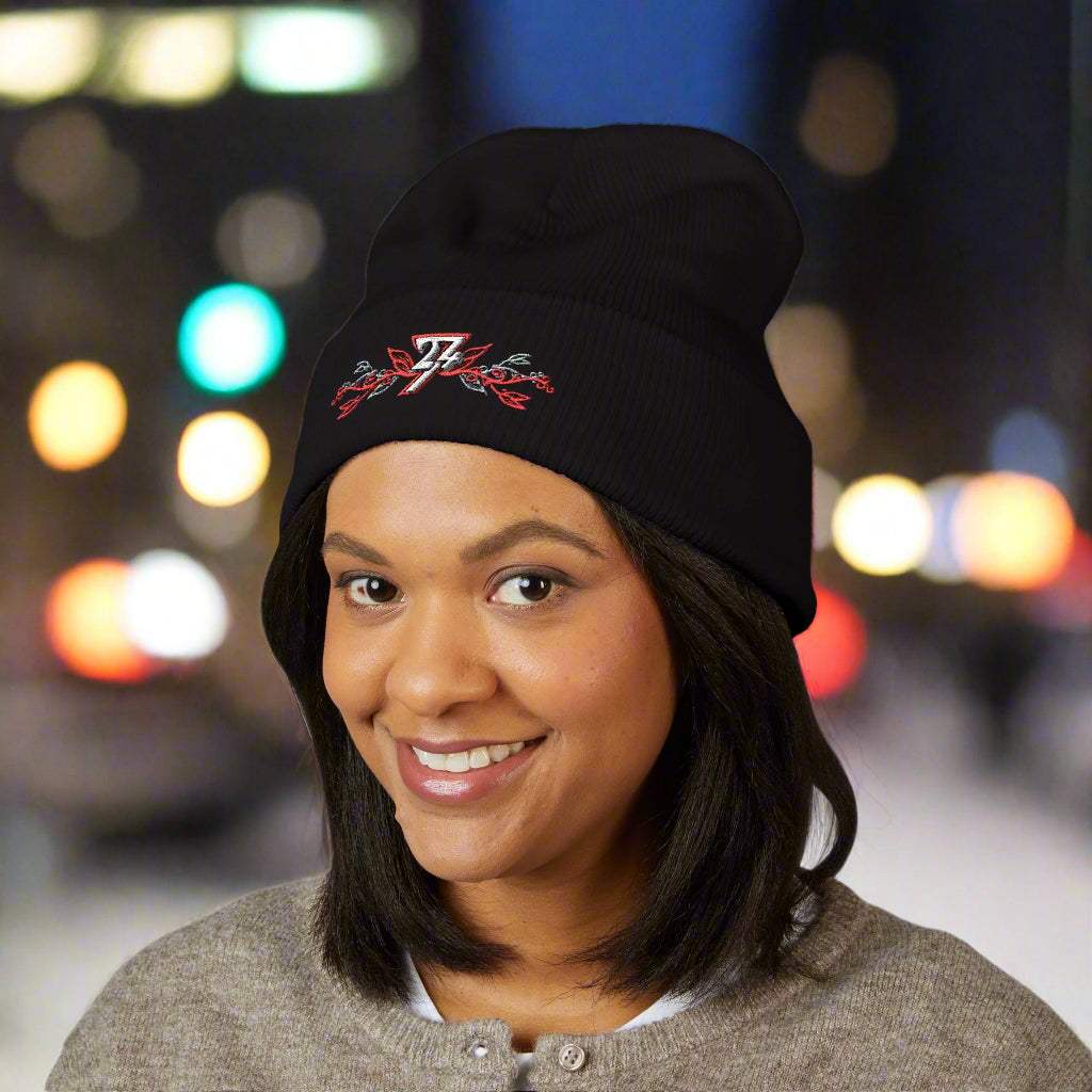 Embroidered beanie black front by 24/7 Unique Designs