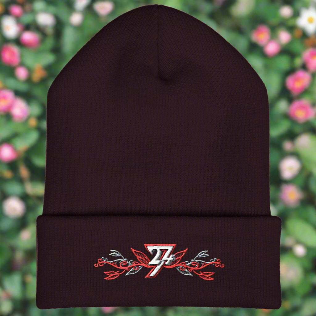 Embroidered beanie brown by 24/7 Unique Designs